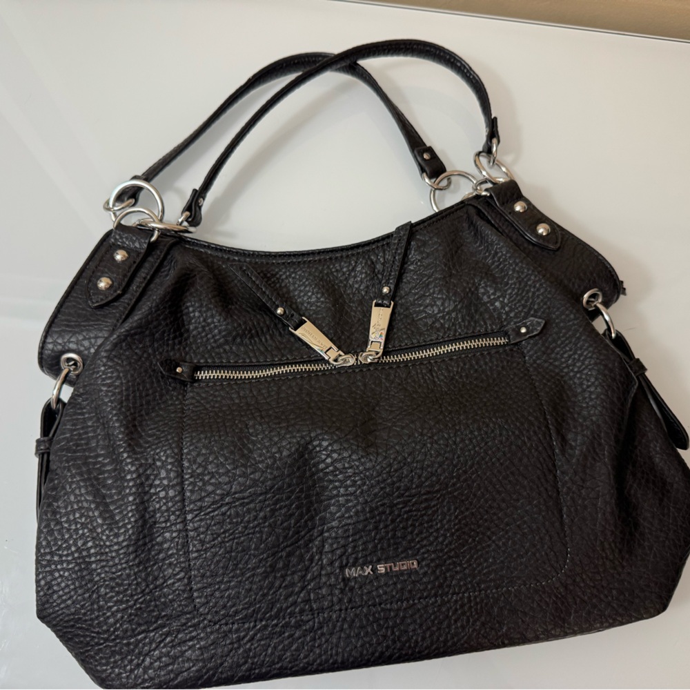 Max Studio Black Textured Shoulder Bag